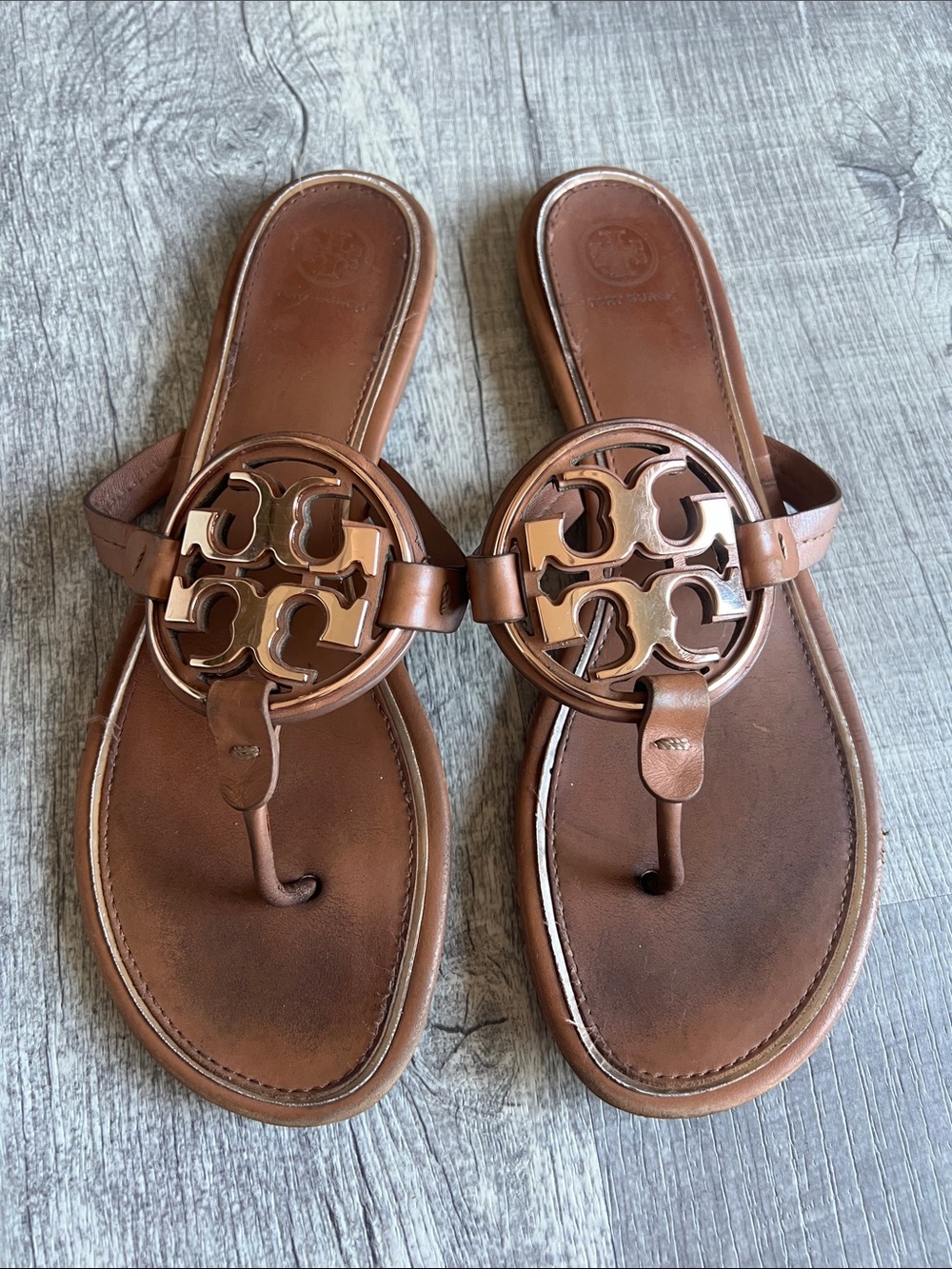 Tory Burch Miller Leather Toe-Post Sandals in Brown Size 11